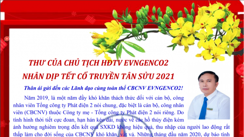 Thư của Chủ tịch HĐTV EVNGENCO 2 nhân dịp Tết cổ truyền Tân Sửu 2021