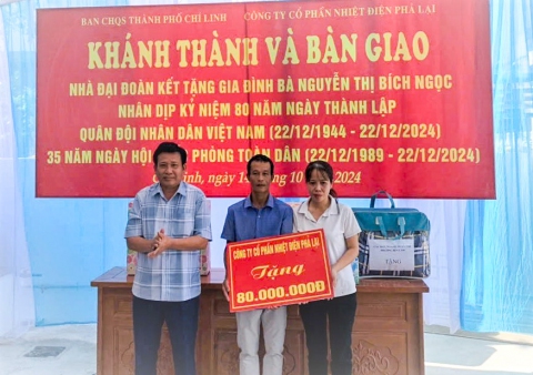 Nhiệt điện Phả Lại hỗ trợ kinh phí xây dựng nhà Đại đoàn kết tại thành phố Chí Linh