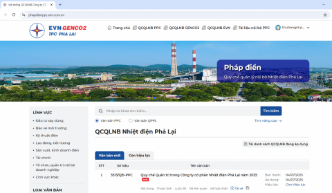 Công ty CP Nhiệt điện Phả Lại hoàn thành số hoá hệ thống Pháp điển Quy chế Quản lý Nội bộ