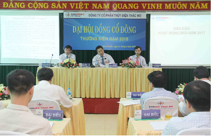 Quang cảnh Đại hội sáng ngày 21/4/2018 tại Hội trường CTCP Thủy điện Thác Mơ