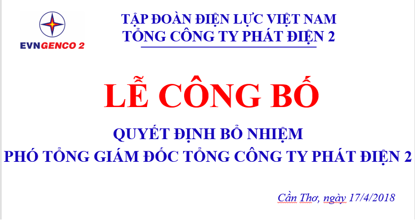 EVNGENCO 2: Công bố quyết định về công tác cán bộ