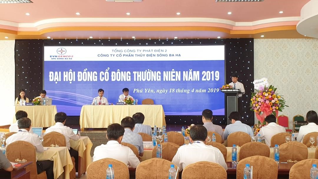 Ông Trần Lý - TGĐ Công ty CP Thủy điện Sông Ba Hạ trình bày báo cáo