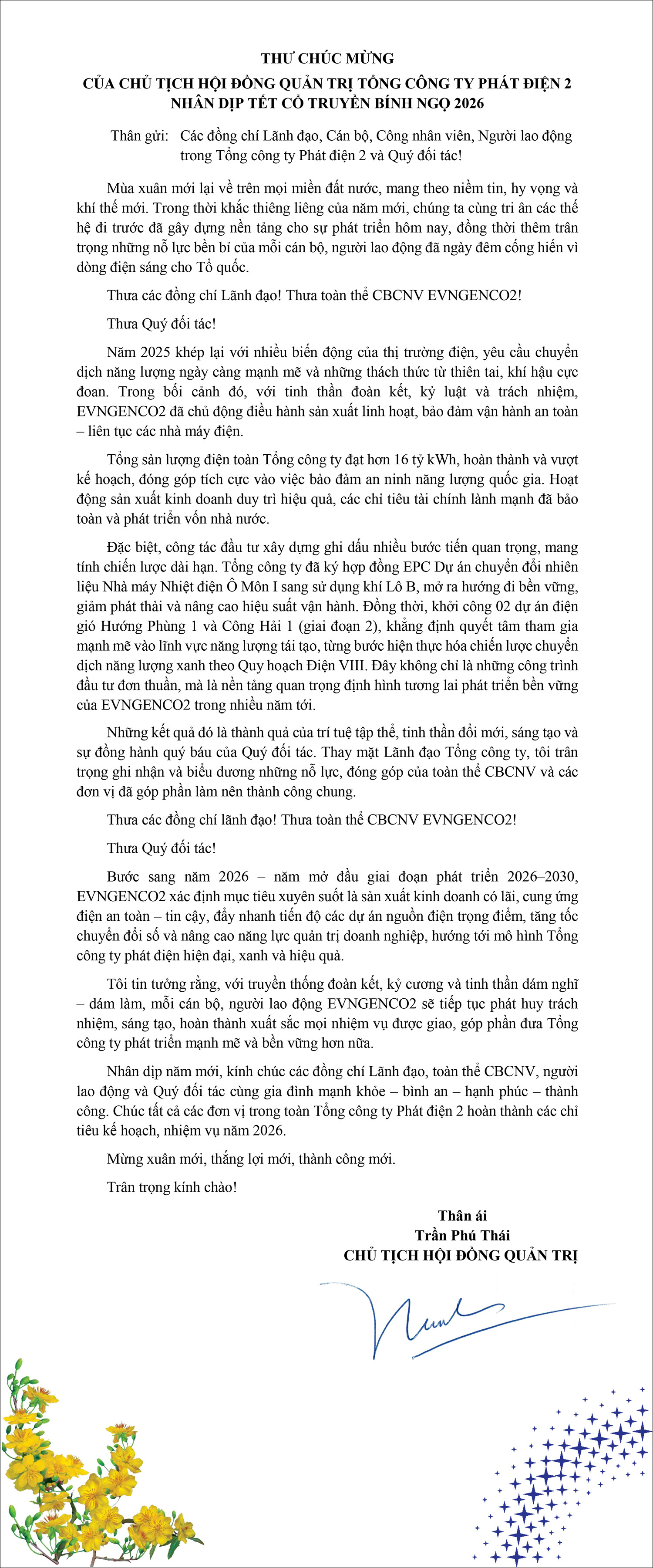 Thu chuc Tet Chu tich HDQT nam 2026